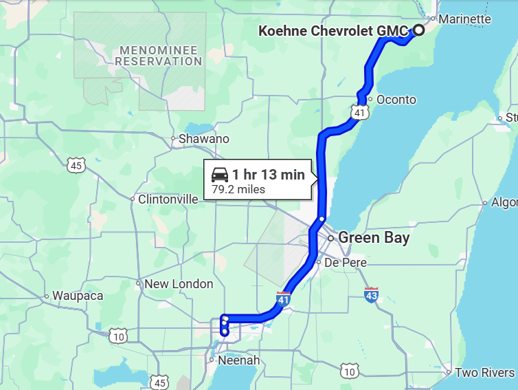Map Direction of Koehne Chevrolet 